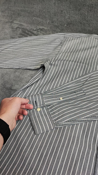 Vintage Chaps Striped Long Sleeve Shirt Grey Navy Men's Size XXL Big & Tall