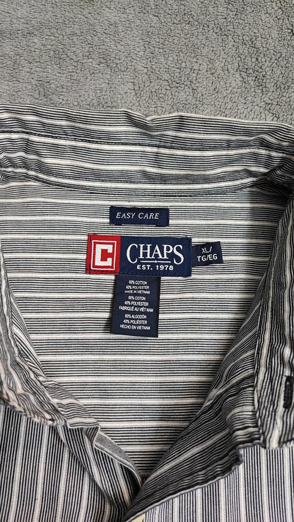 Vintage Chaps Striped Long Sleeve Shirt Grey Navy Men's Size XXL Big & Tall