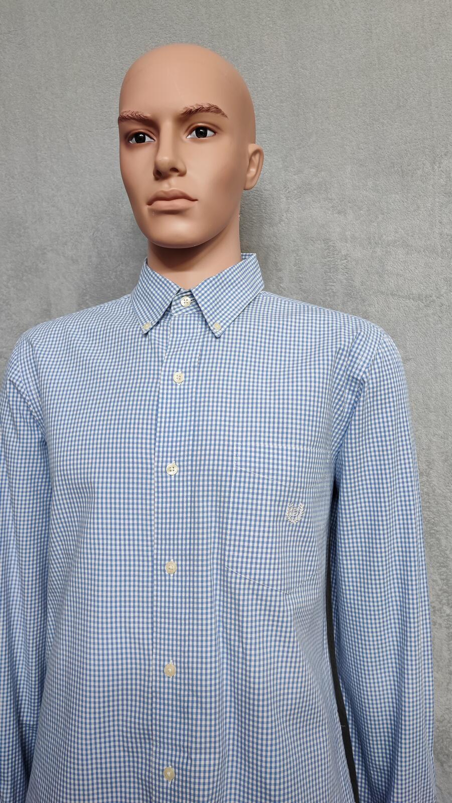 Vintage Chaps Ralph Lauren Checked Long Sleeve Shirt Blue White Men's Size Large