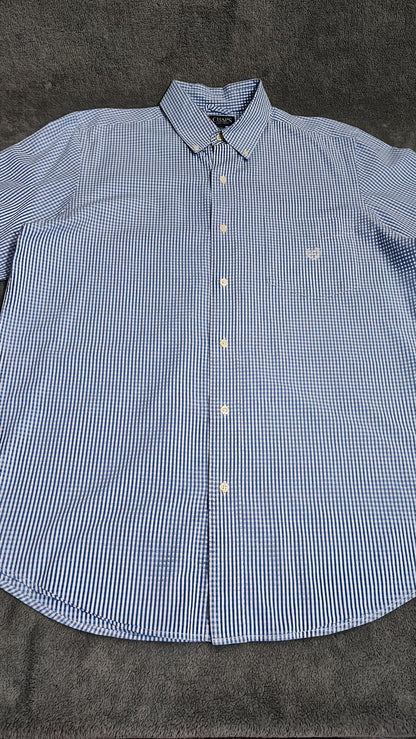 Vintage Chaps Ralph Lauren Checked Long Sleeve Shirt Blue White Men's Size Large