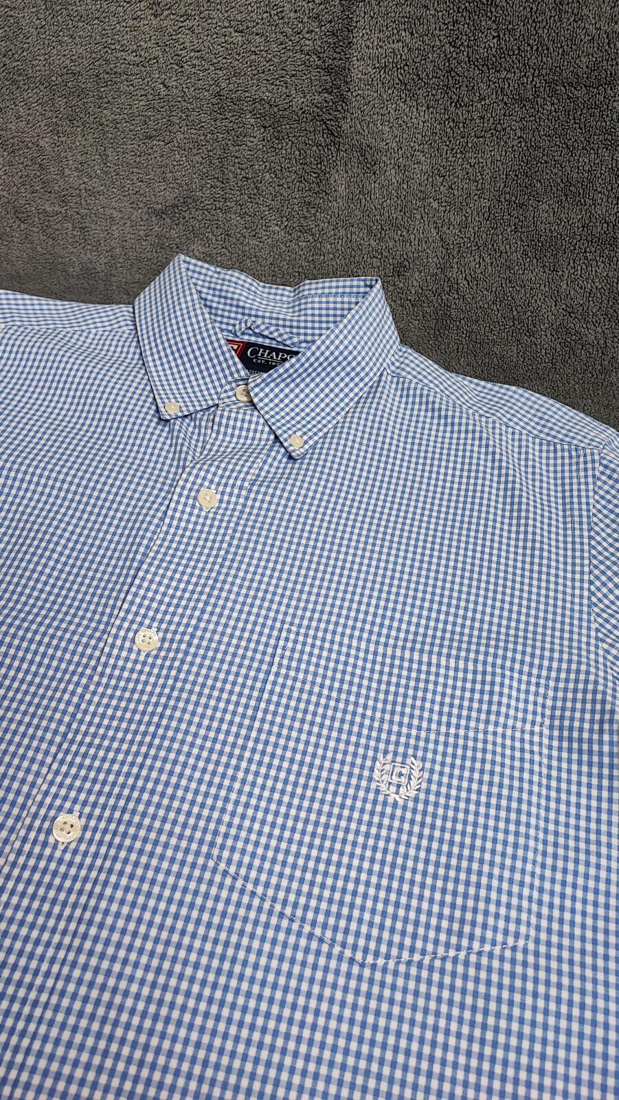 Vintage Chaps Ralph Lauren Checked Long Sleeve Shirt Blue White Men's Size Large