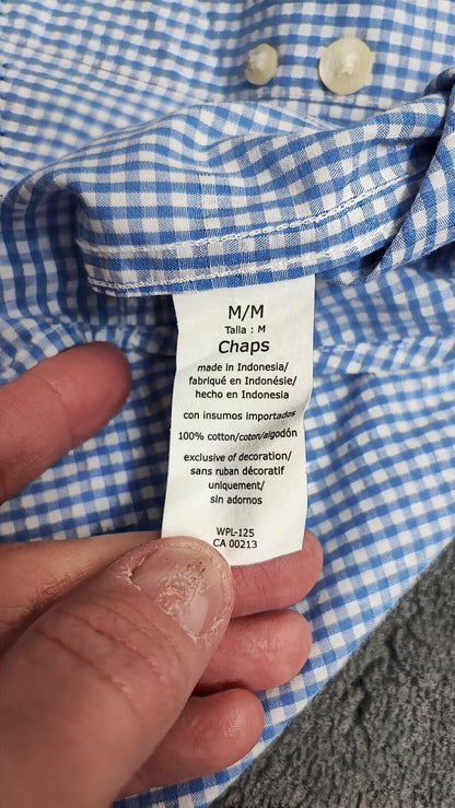 Vintage Chaps Ralph Lauren Checked Long Sleeve Shirt Blue White Men's Size Large