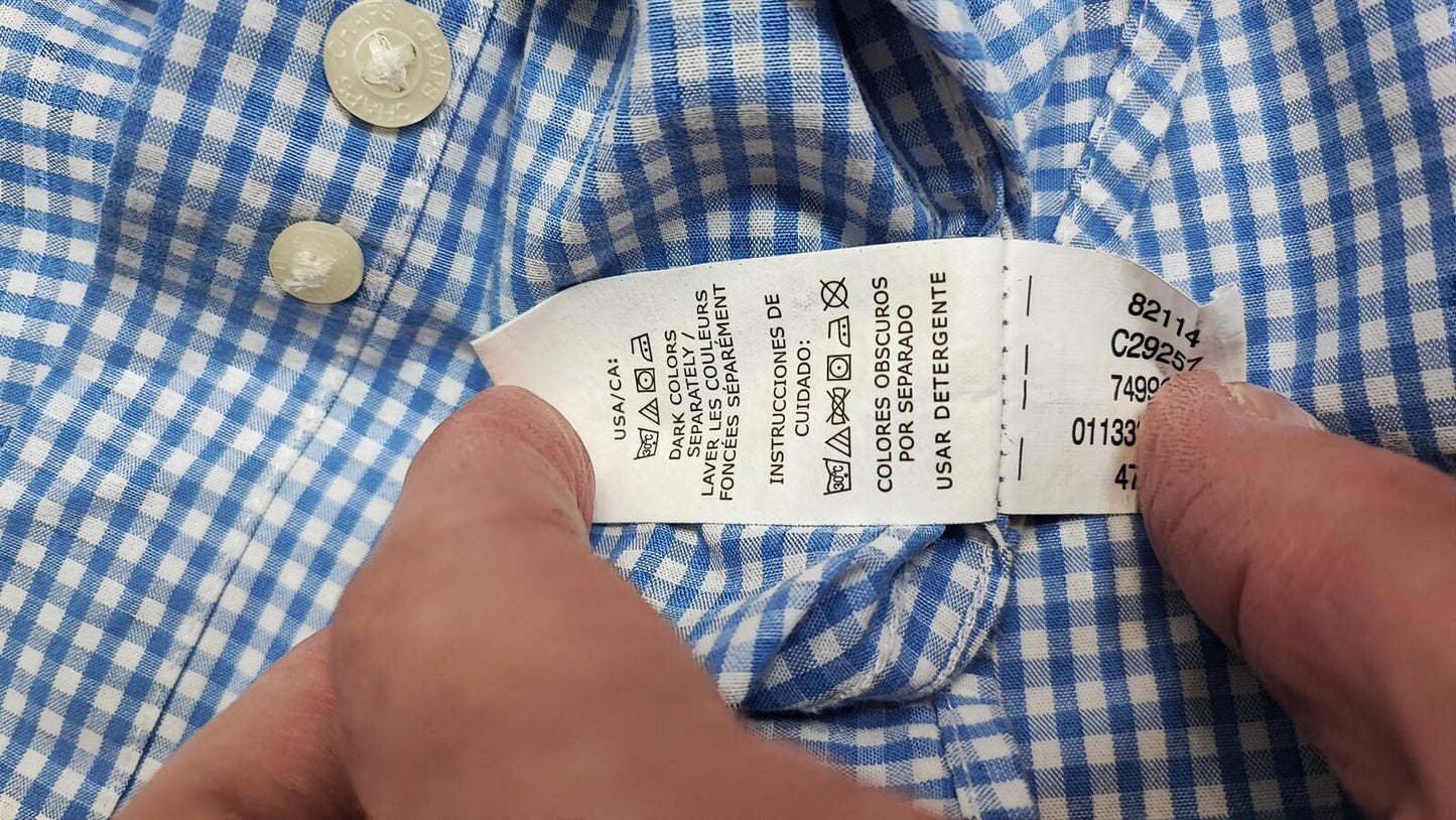 Vintage Chaps Ralph Lauren Checked Long Sleeve Shirt Blue White Men's Size Large
