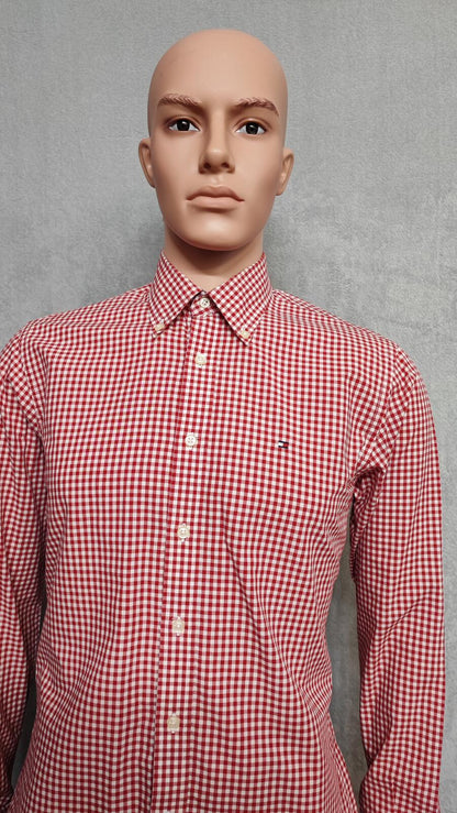 Vintage Tommy Hilfiger Checked Long Sleeve Plaid Casual Shirt Red Men's Medium