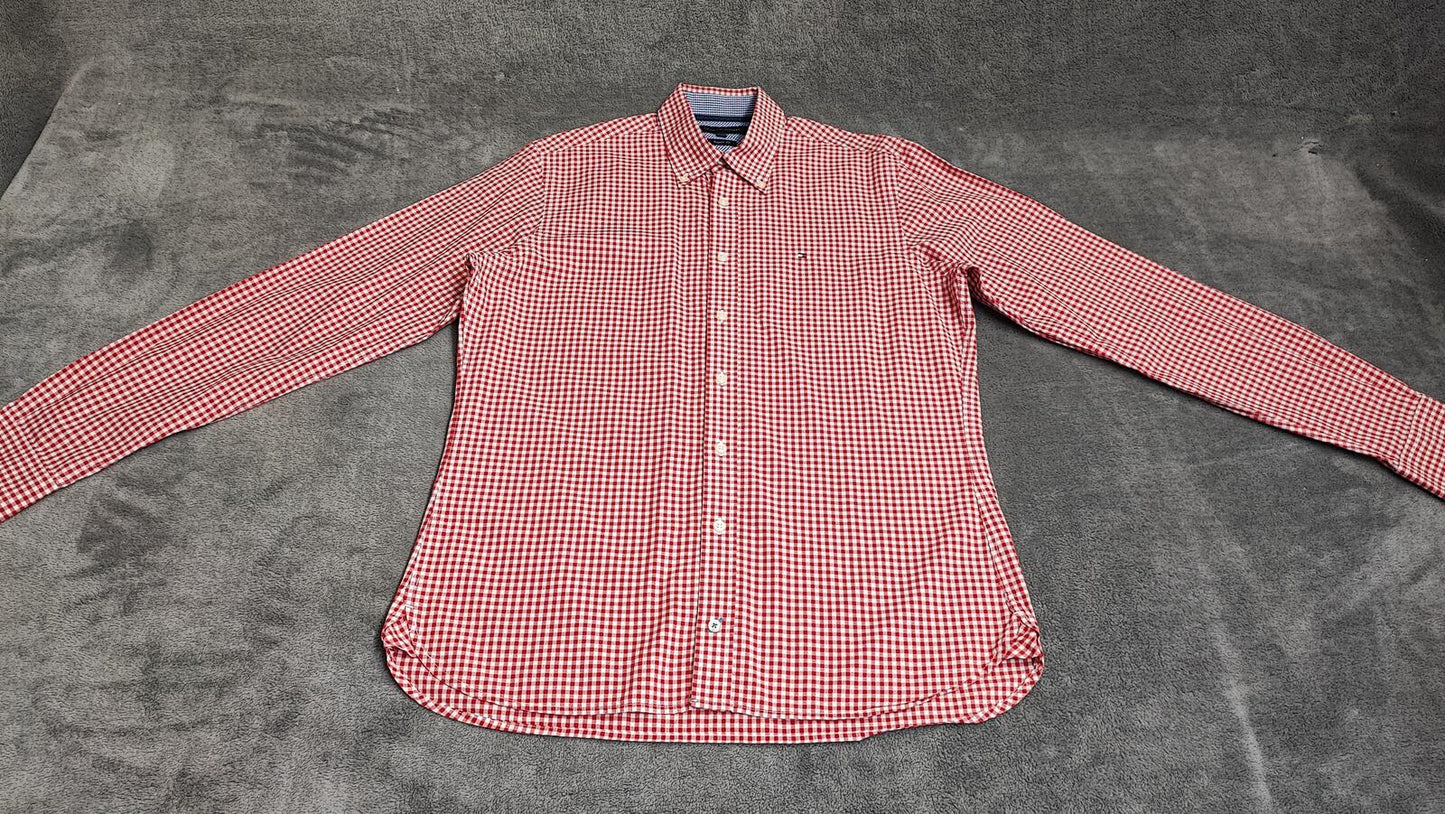 Vintage Tommy Hilfiger Checked Long Sleeve Plaid Casual Shirt Red Men's Medium