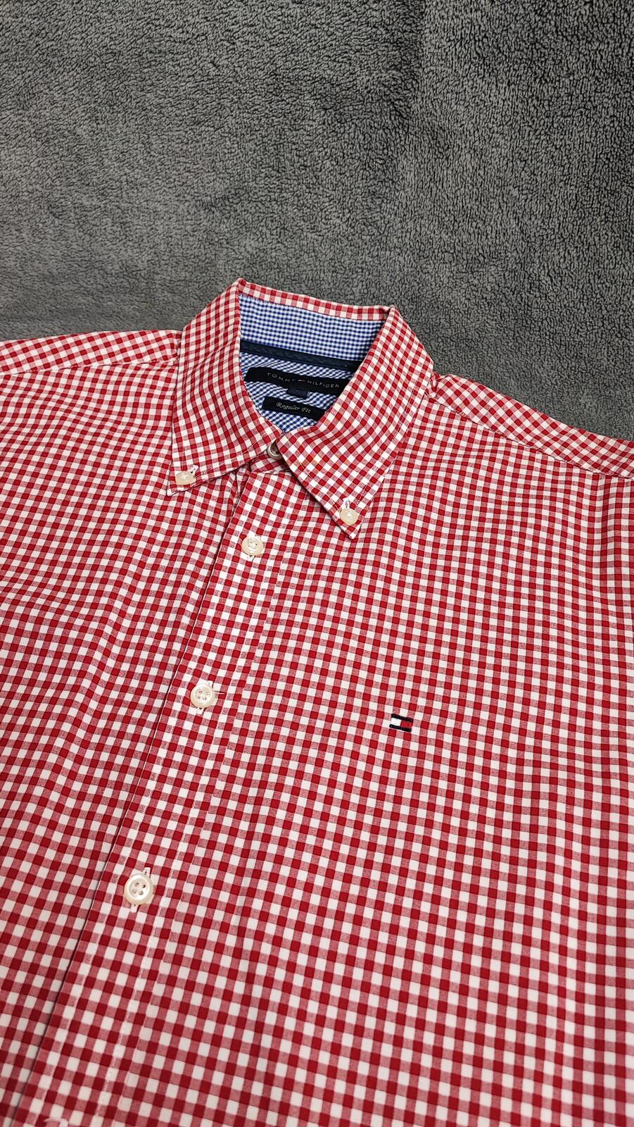 Vintage Tommy Hilfiger Checked Long Sleeve Plaid Casual Shirt Red Men's Medium
