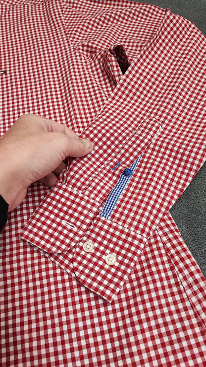 Vintage Tommy Hilfiger Checked Long Sleeve Plaid Casual Shirt Red Men's Medium