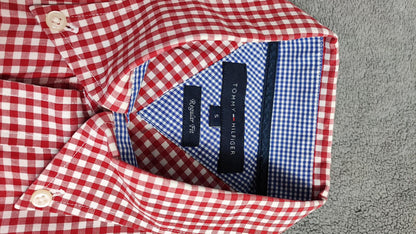 Vintage Tommy Hilfiger Checked Long Sleeve Plaid Casual Shirt Red Men's Medium