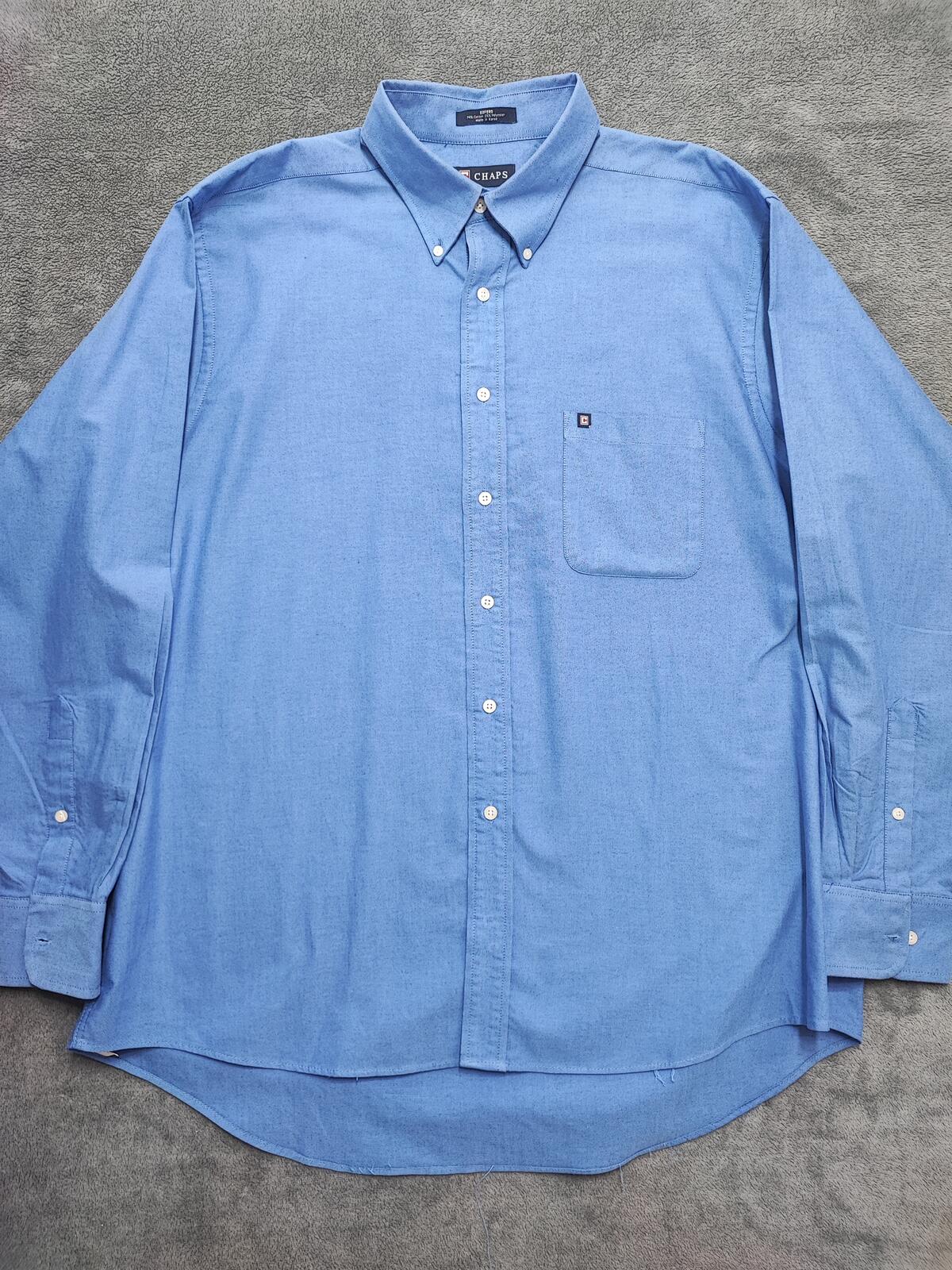 Vintage Chaps Blue Oxford Shirt XXL Long Sleeve Cotton Preppy Retro Y2K Dad Shirt