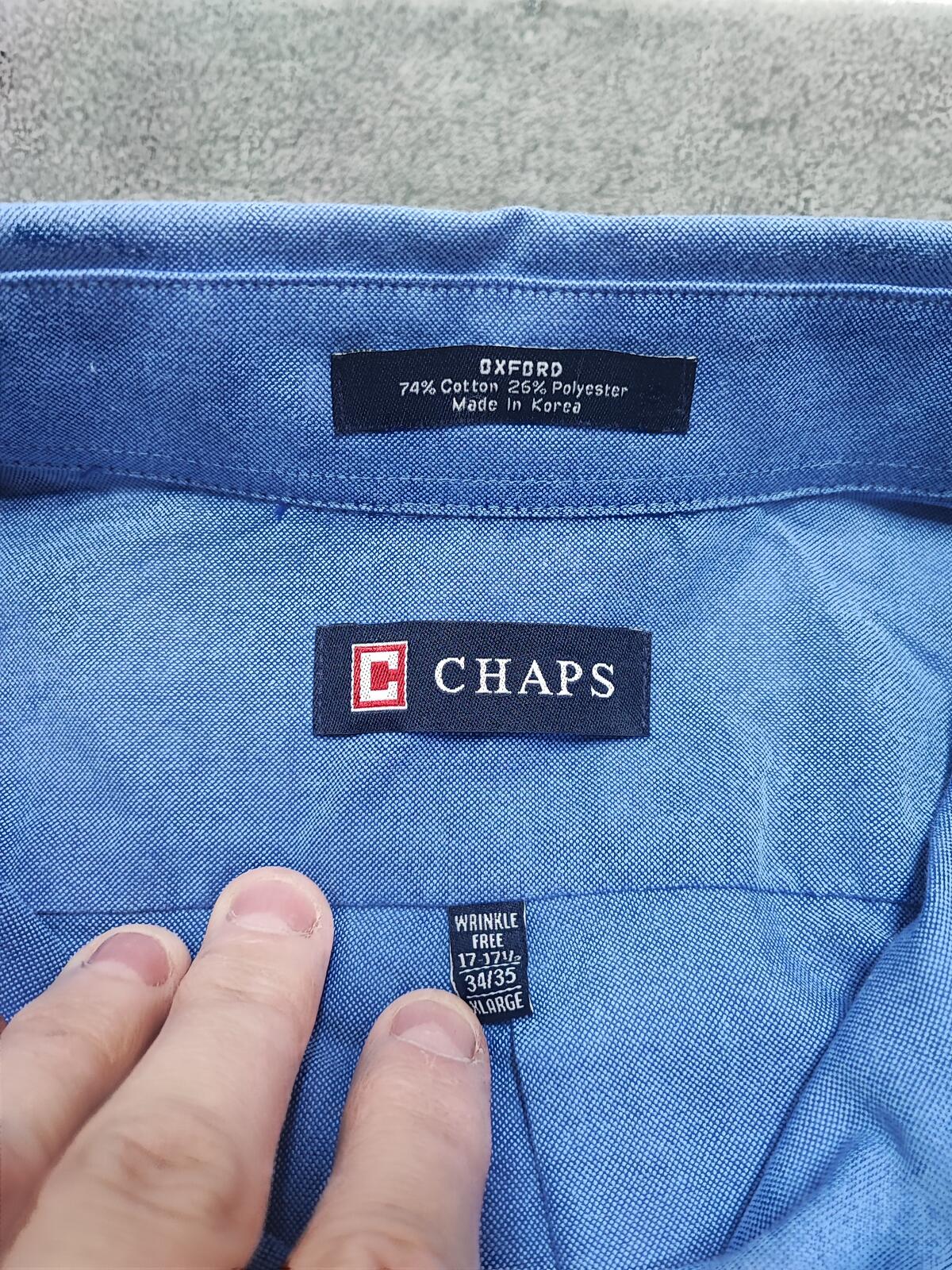 Vintage Chaps Blue Oxford Shirt XXL Long Sleeve Cotton Preppy Retro Y2K Dad Shirt