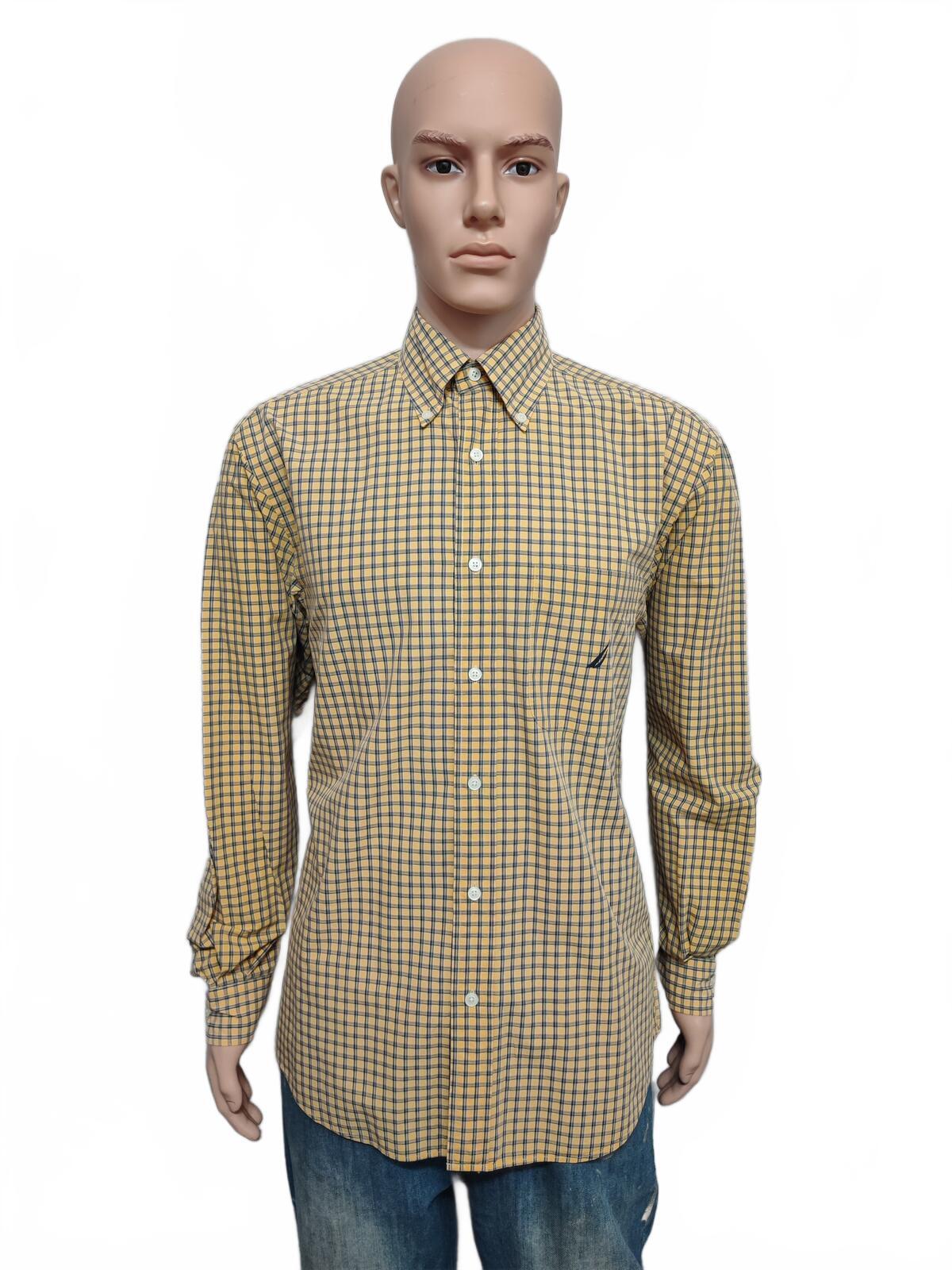 Vintage Nautica Checked Long Sleeve Plaid Lumberjack Shirt Yellow Men Size Large
