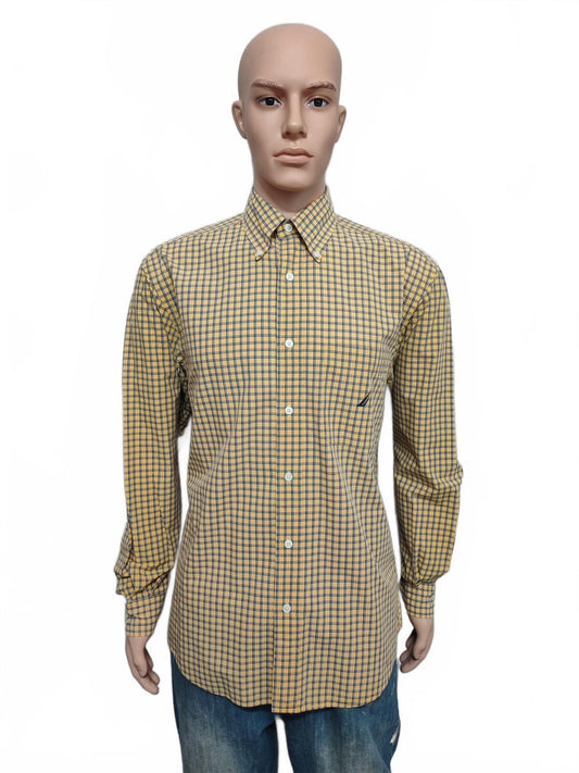 Vintage Nautica Checked Long Sleeve Plaid Lumberjack Shirt Yellow Men Size Large