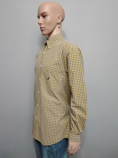 Vintage Nautica Checked Long Sleeve Plaid Lumberjack Shirt Yellow Men Size Large