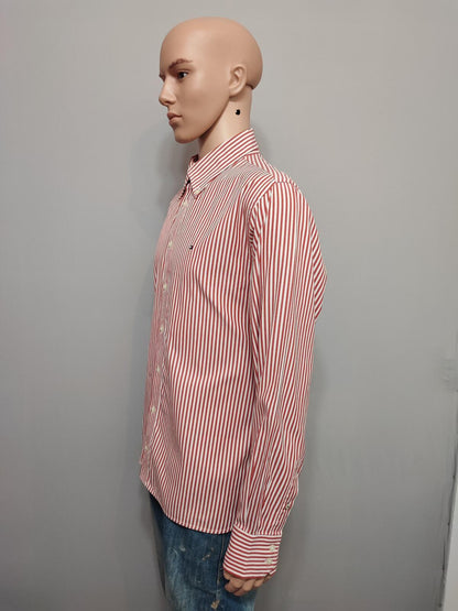 Vintage Tommy Hilfiger Striped Long Sleeve Heritage Crest Shirt Red Men's Large