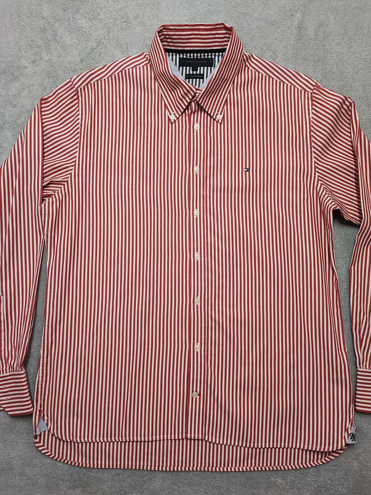 Vintage Tommy Hilfiger Striped Long Sleeve Heritage Crest Shirt Red Men's Large