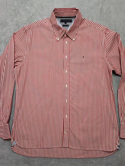 Vintage Tommy Hilfiger Striped Long Sleeve Heritage Crest Shirt Red Men's Large