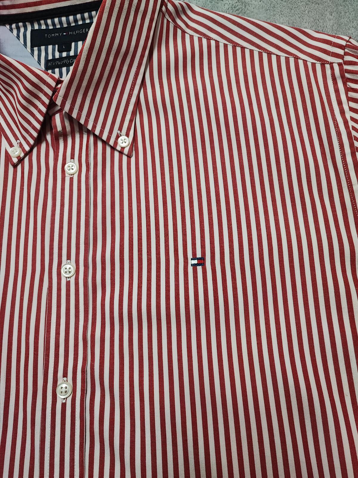 Vintage Tommy Hilfiger Striped Long Sleeve Heritage Crest Shirt Red Men's Large