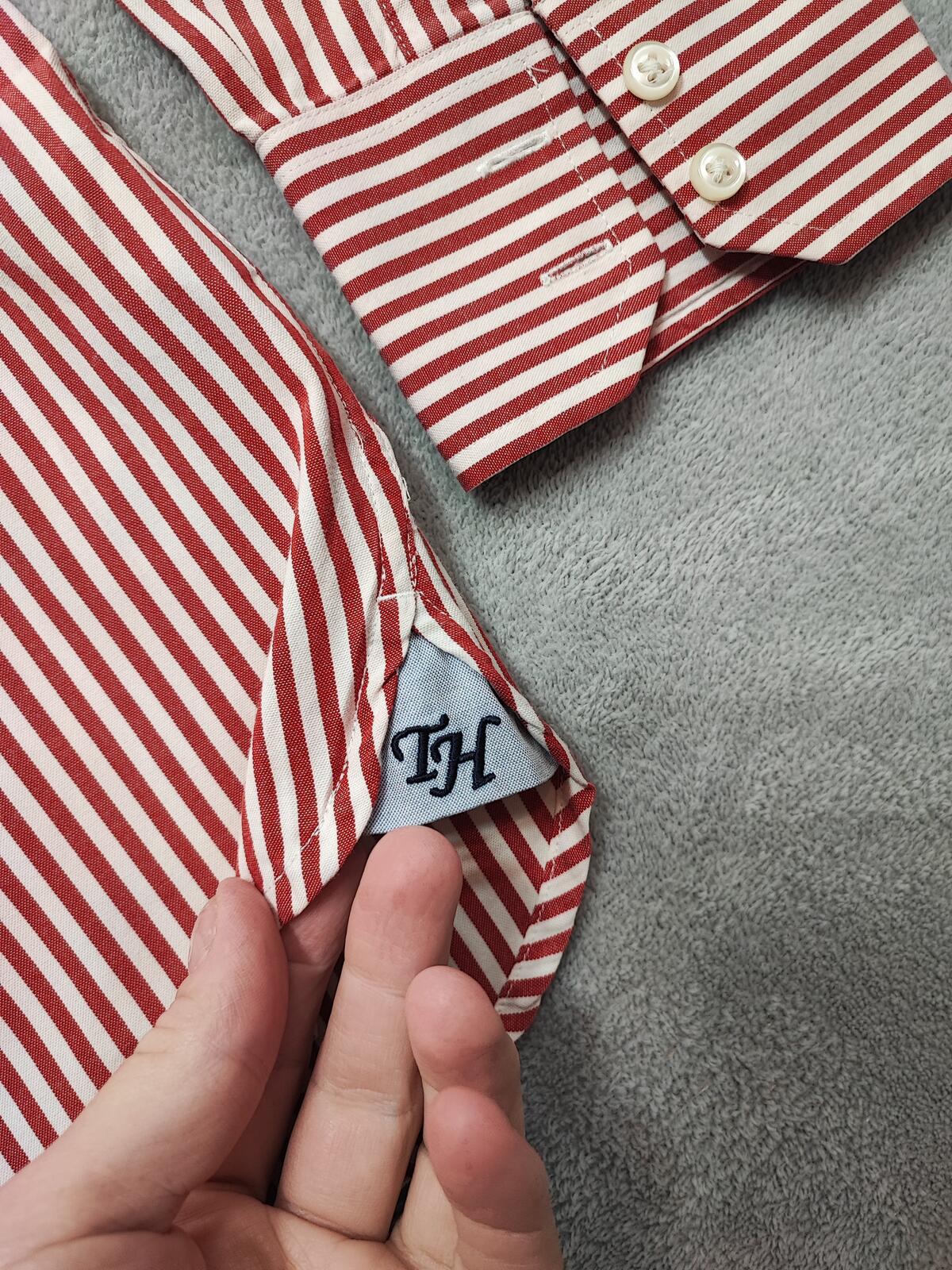 Vintage Tommy Hilfiger Striped Long Sleeve Heritage Crest Shirt Red Men's Large