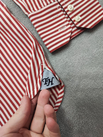 Vintage Tommy Hilfiger Striped Long Sleeve Heritage Crest Shirt Red Men's Large