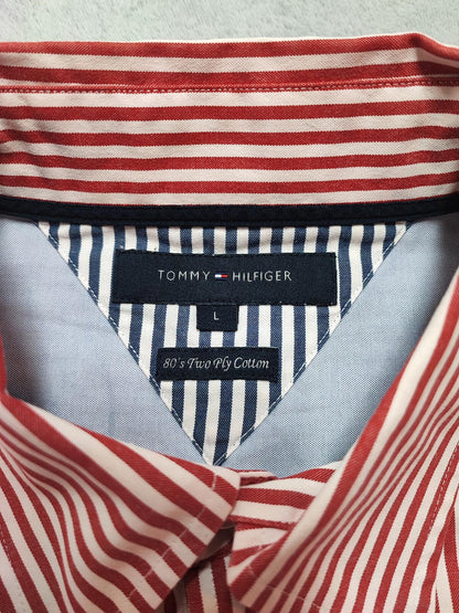 Vintage Tommy Hilfiger Striped Long Sleeve Heritage Crest Shirt Red Men's Large