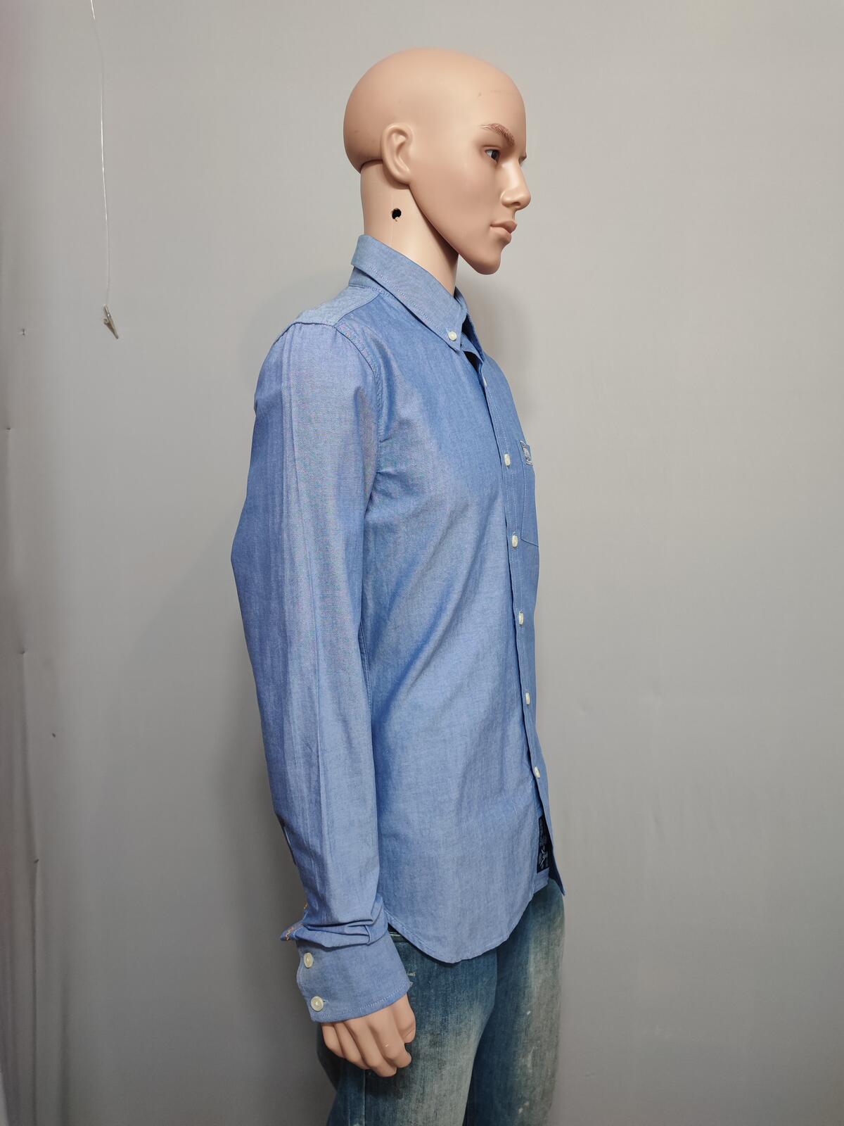 Vintage Superdry Shirt Shop Long Sleeve Buttoned Smart Casual Shirt Blue Men's M