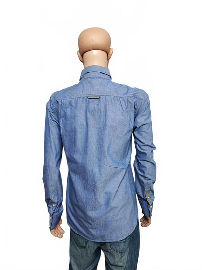 Vintage Superdry Shirt Shop Long Sleeve Buttoned Smart Casual Shirt Blue Men's M