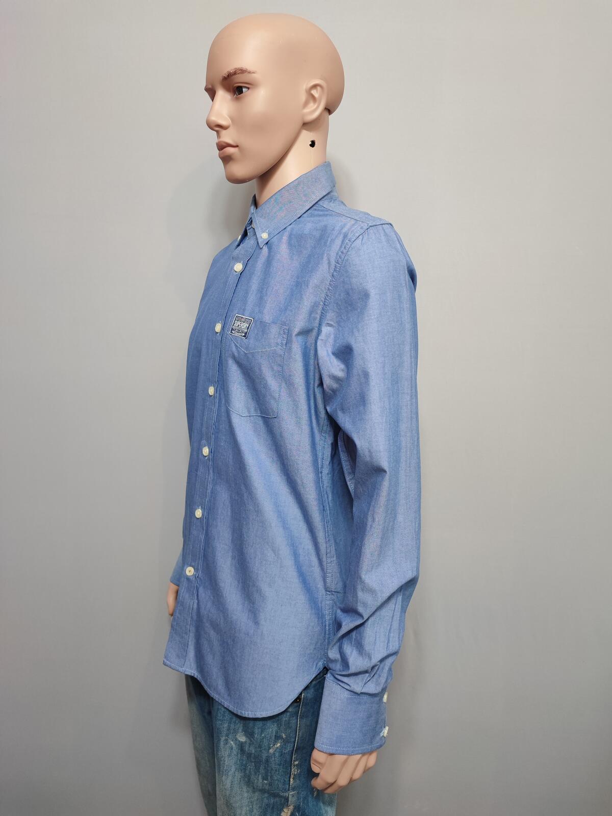 Vintage Superdry Shirt Shop Long Sleeve Buttoned Smart Casual Shirt Blue Men's M