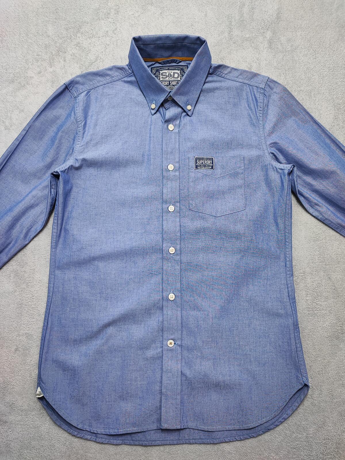 Vintage Superdry Shirt Shop Long Sleeve Buttoned Smart Casual Shirt Blue Men's M