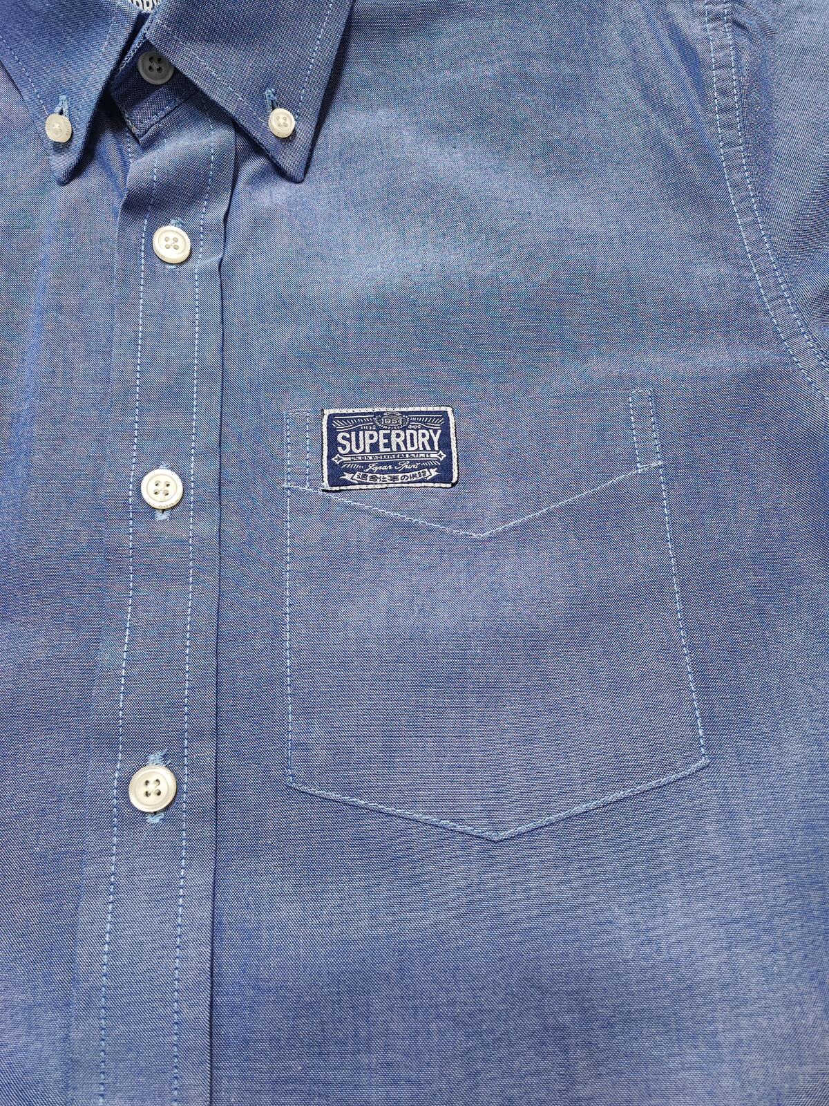 Vintage Superdry Shirt Shop Long Sleeve Buttoned Smart Casual Shirt Blue Men's M
