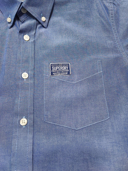 Vintage Superdry Shirt Shop Long Sleeve Buttoned Smart Casual Shirt Blue Men's M