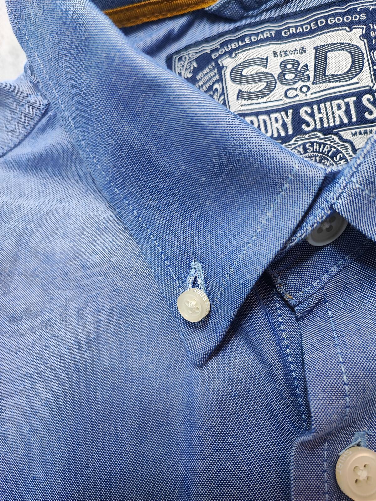 Vintage Superdry Shirt Shop Long Sleeve Buttoned Smart Casual Shirt Blue Men's M