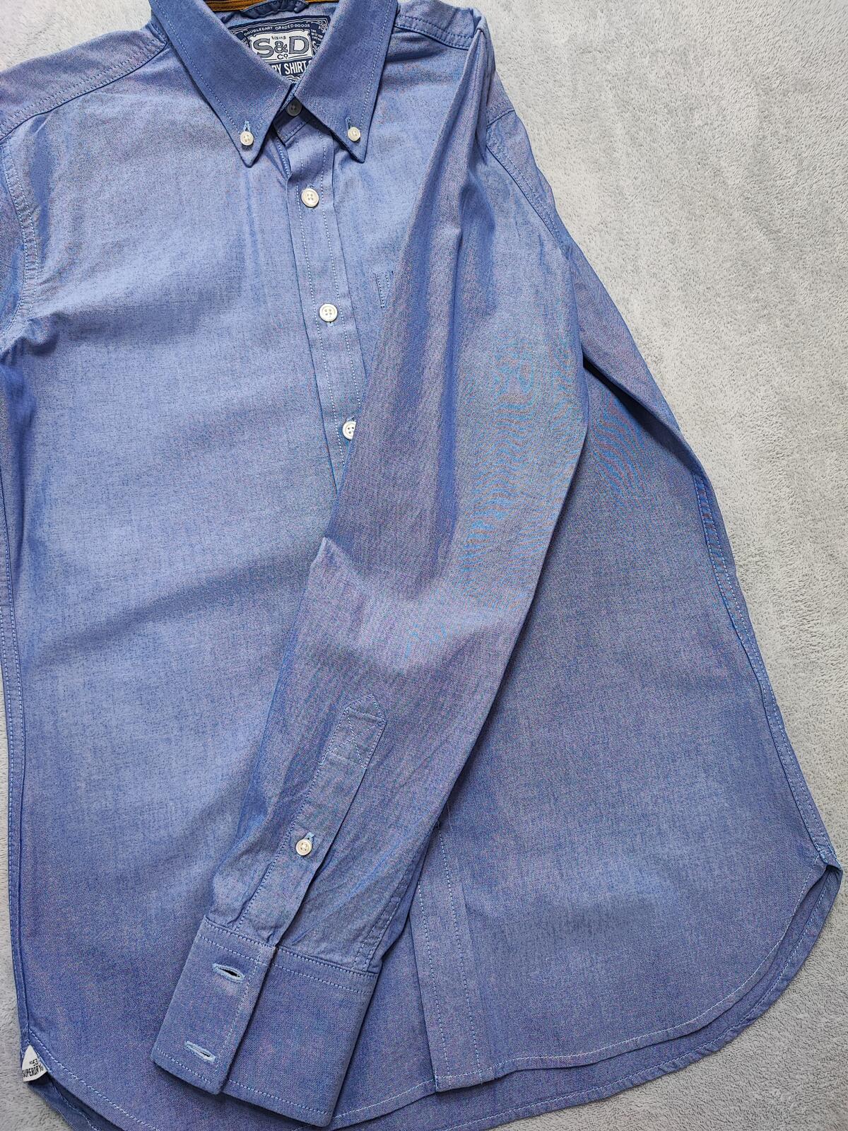 Vintage Superdry Shirt Shop Long Sleeve Buttoned Smart Casual Shirt Blue Men's M