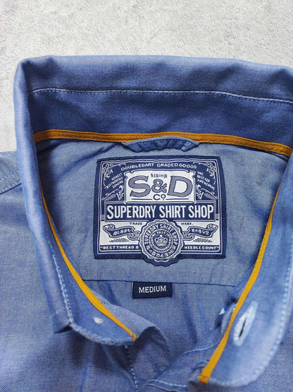 Vintage Superdry Shirt Shop Long Sleeve Buttoned Smart Casual Shirt Blue Men's M