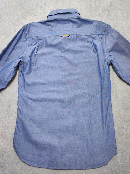 Vintage Superdry Shirt Shop Long Sleeve Buttoned Smart Casual Shirt Blue Men's M