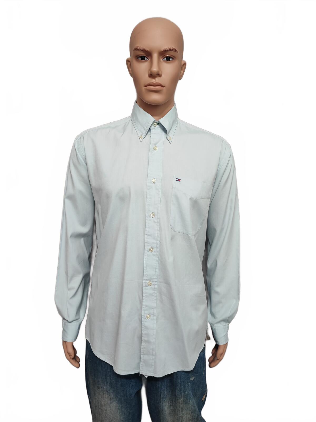 Vintage Tommy Hilfiger Plain Long Sleeve Button Down Shirt Sky Blue Men's Large
