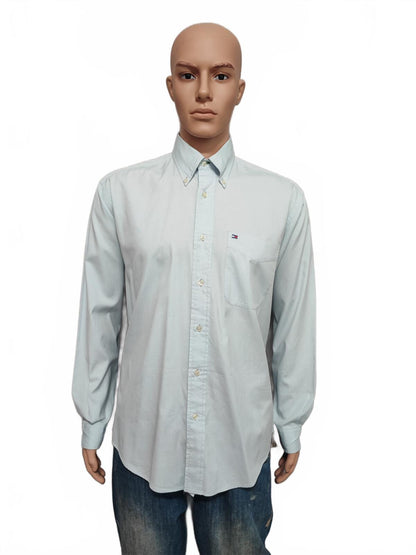 Vintage Tommy Hilfiger Plain Long Sleeve Button Down Shirt Sky Blue Men's Large
