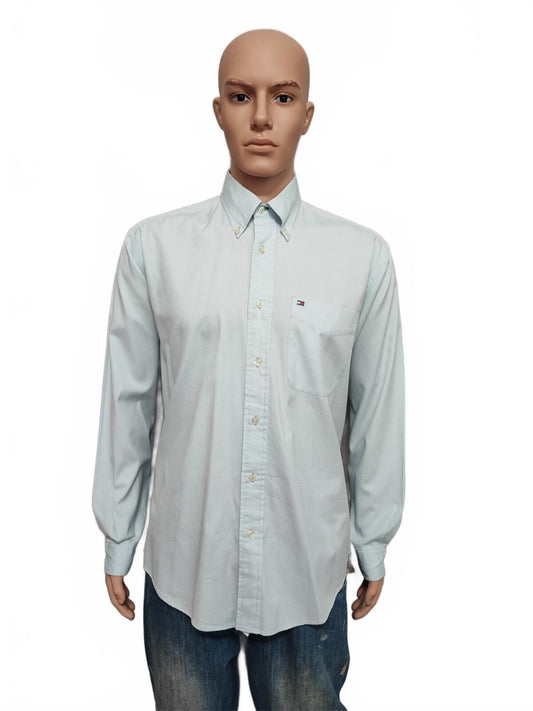 Vintage Tommy Hilfiger Plain Long Sleeve Button Down Shirt Sky Blue Men's Large