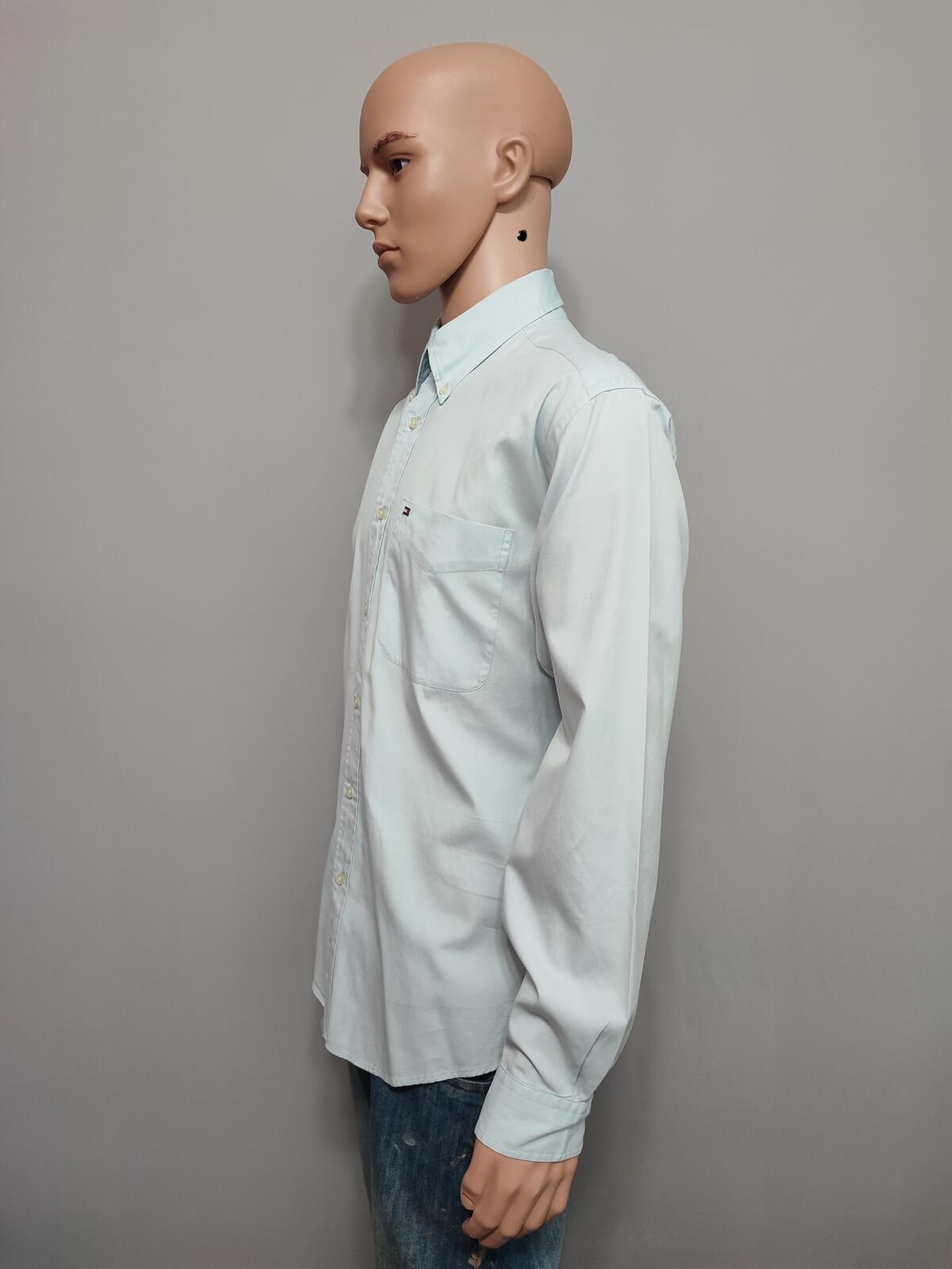 Vintage Tommy Hilfiger Plain Long Sleeve Button Down Shirt Sky Blue Men's Large
