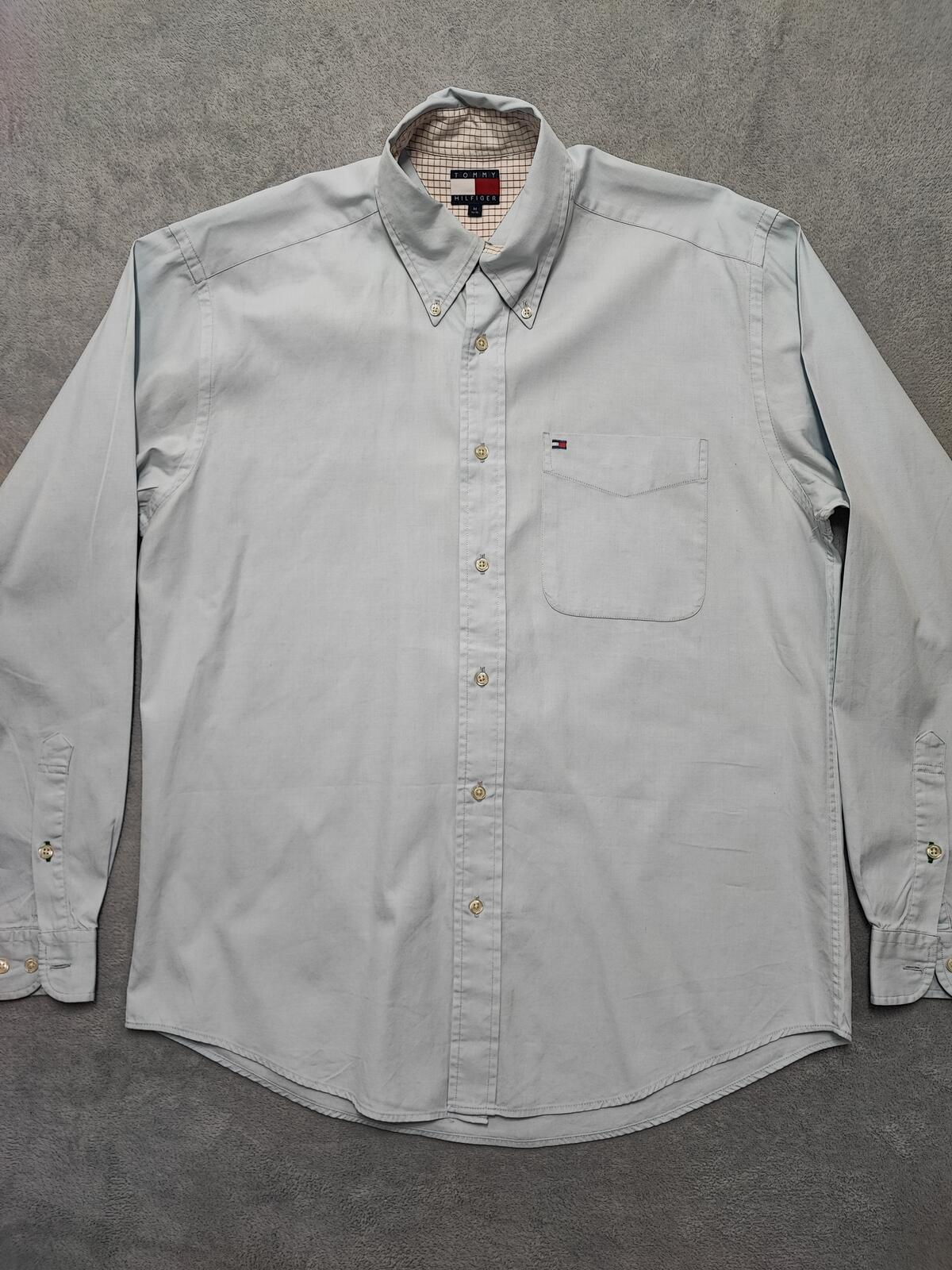 Vintage Tommy Hilfiger Plain Long Sleeve Button Down Shirt Sky Blue Men's Large