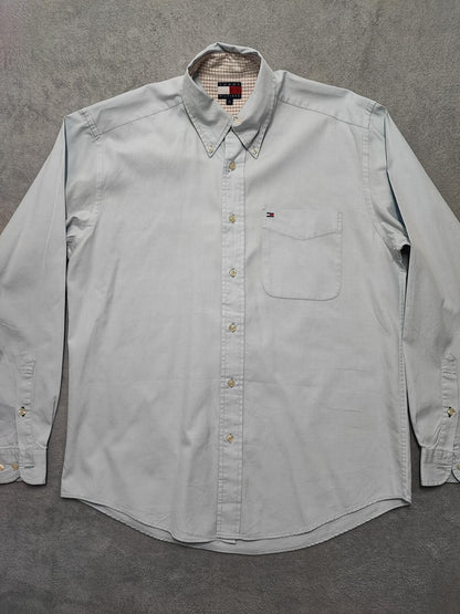 Vintage Tommy Hilfiger Plain Long Sleeve Button Down Shirt Sky Blue Men's Large