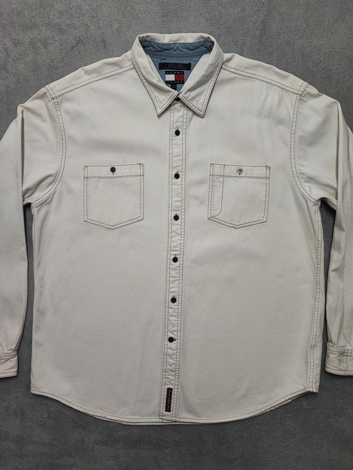 Vintage Tommy Jeans Heavy Cotton Overshirt Shacket Off White Cream Men's XXL XL