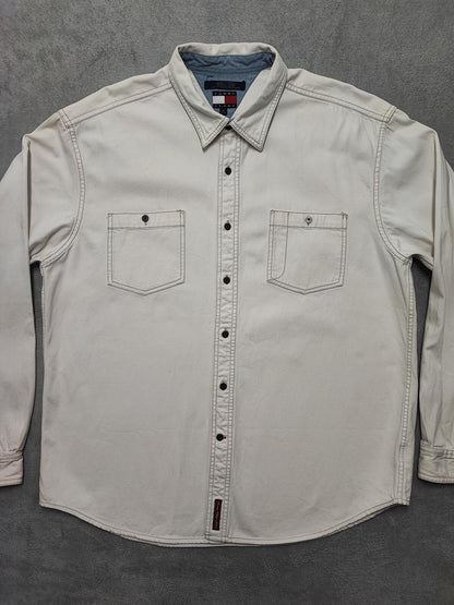 Vintage Tommy Jeans Heavy Cotton Overshirt Shacket Off White Cream Men's XXL XL