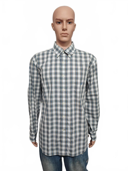 Vintage Nautica Wrinkle Resistant Checked Long Sleeve Sailboat Shirt Blue Men XL