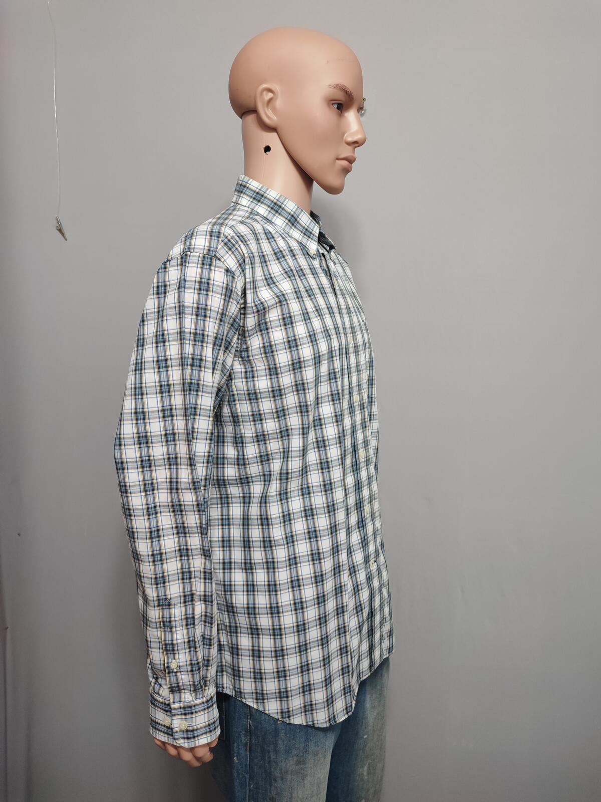 Vintage Nautica Wrinkle Resistant Checked Long Sleeve Sailboat Shirt Blue Men XL