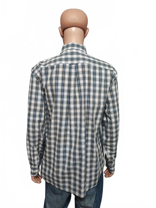 Vintage Nautica Wrinkle Resistant Checked Long Sleeve Sailboat Shirt Blue Men XL