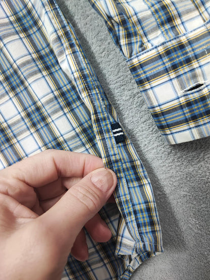 Vintage Nautica Wrinkle Resistant Checked Long Sleeve Sailboat Shirt Blue Men XL