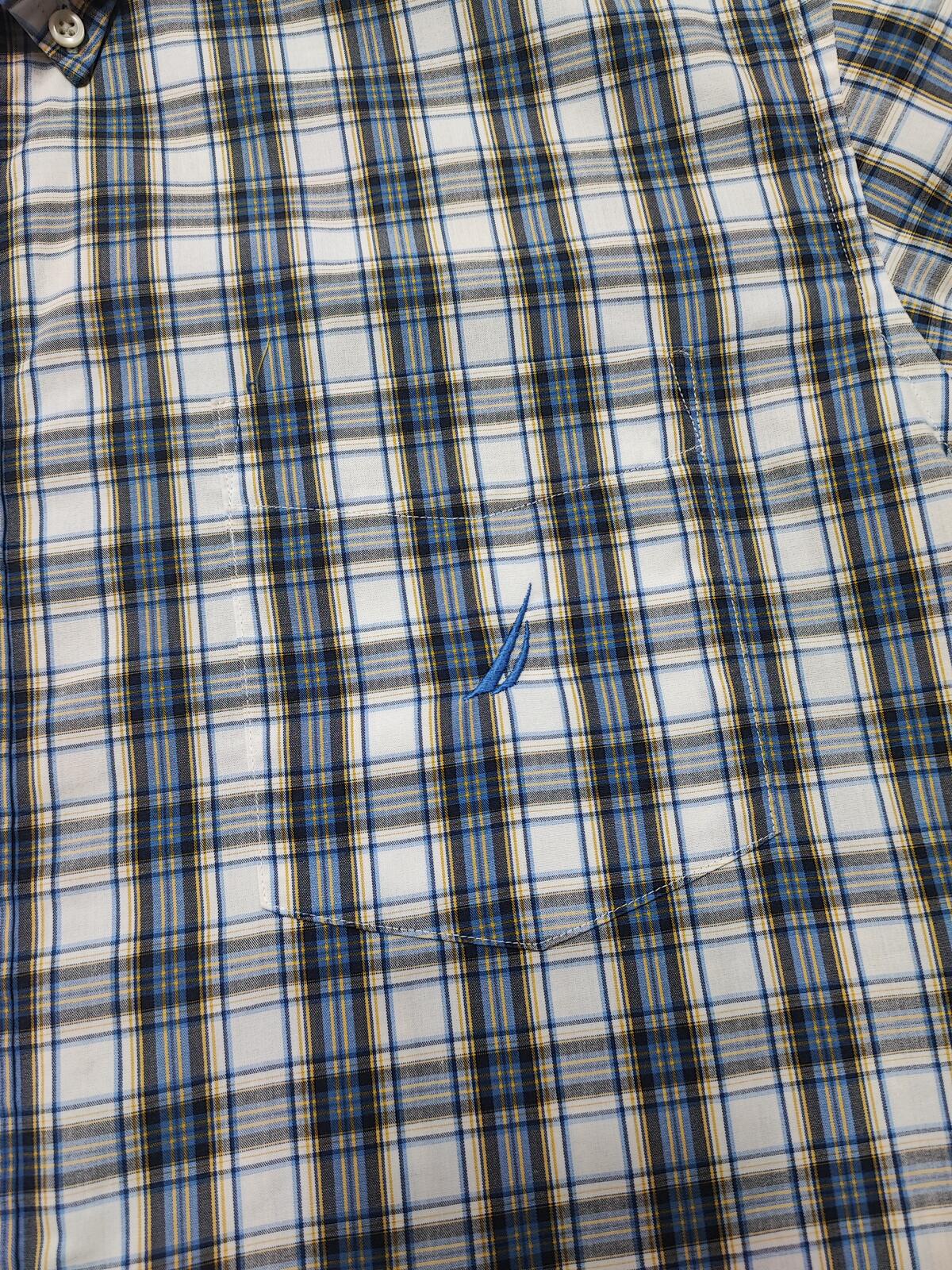 Vintage Nautica Wrinkle Resistant Checked Long Sleeve Sailboat Shirt Blue Men XL