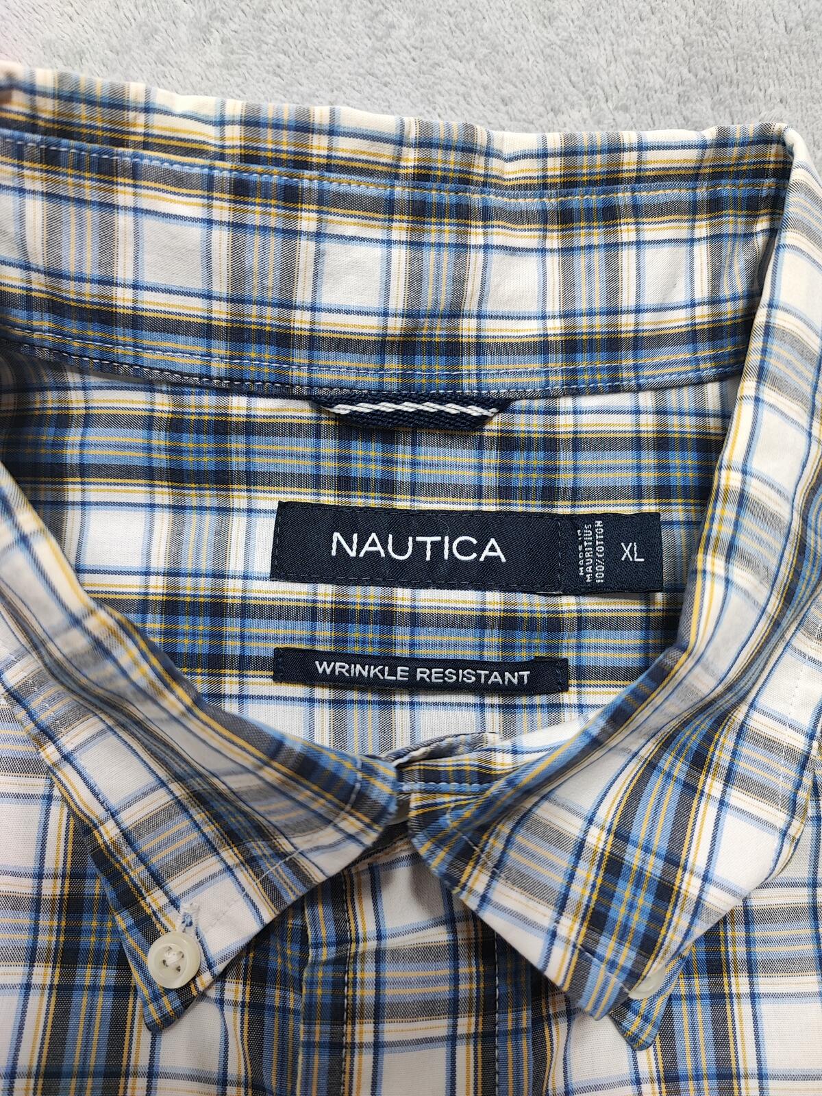 Vintage Nautica Wrinkle Resistant Checked Long Sleeve Sailboat Shirt Blue Men XL