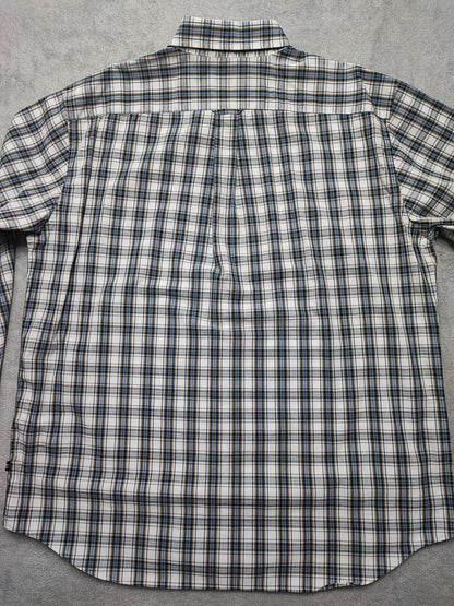 Vintage Nautica Wrinkle Resistant Checked Long Sleeve Sailboat Shirt Blue Men XL