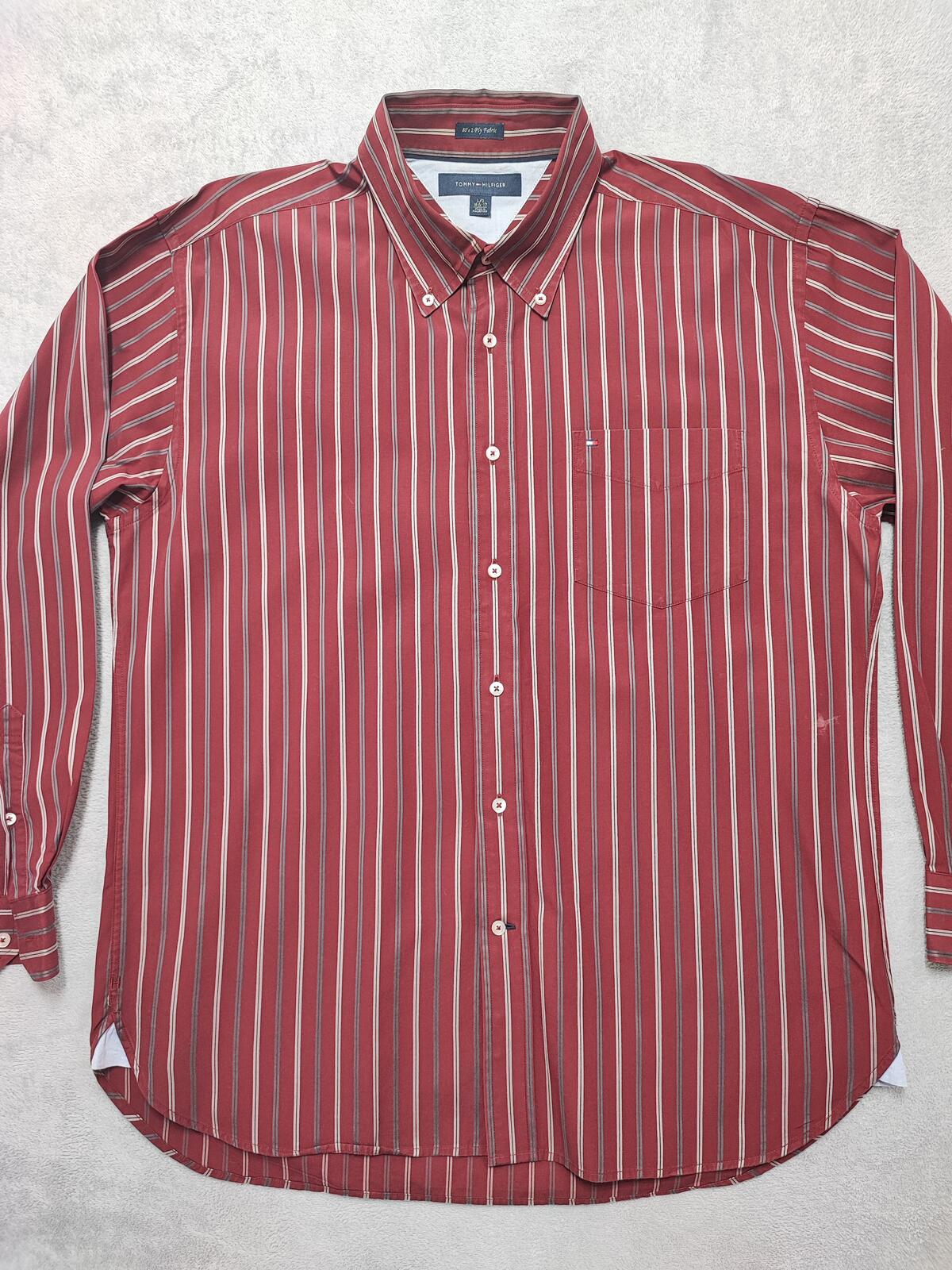 Vintage Tommy Hilfiger 2-Ply Striped Long Sleeve Shirt Multicolour Men's Size XL